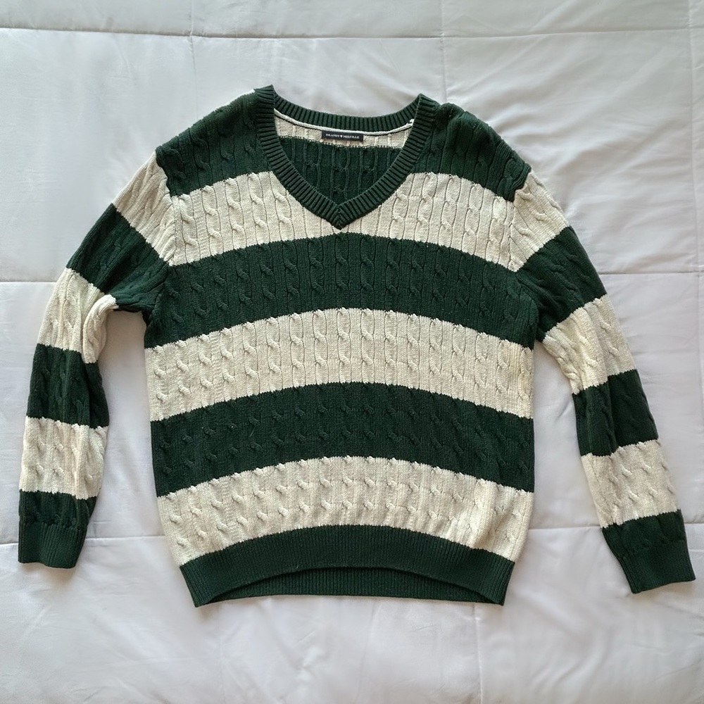 Brandy Melville (John Galt) Striped Nikki V-Neck Cable Knit Sweater